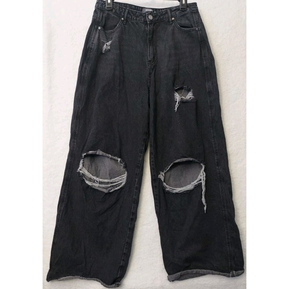 Misguided Womens 10 Baggy Wide Leg Black Ripped Jeans Y2K Grunge Goth Skater